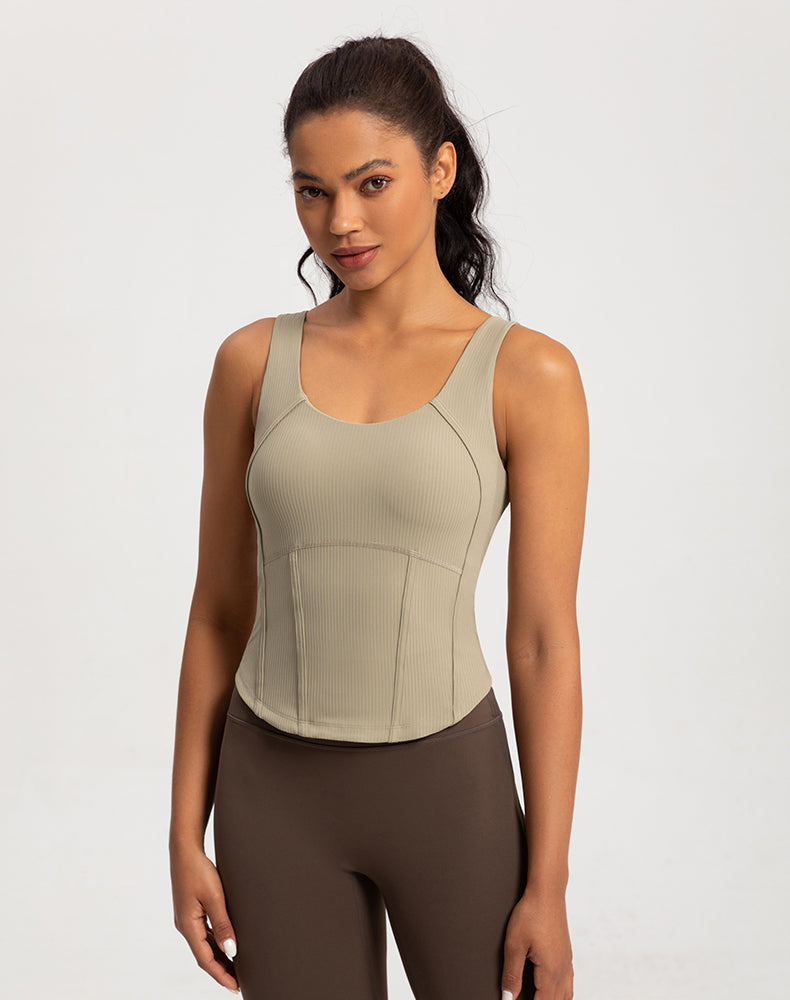 Rounded Hem Cinched Waist Yoga Tank