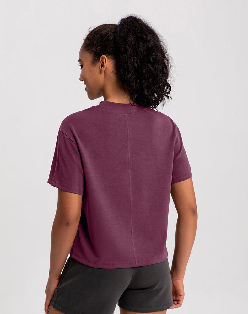 Modal Wide Crew Neck Loose Fit Yoga Top