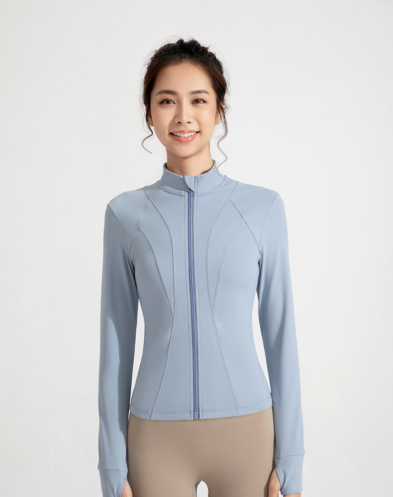 Short-Length Finger Hole Patchwork Yoga Jacket