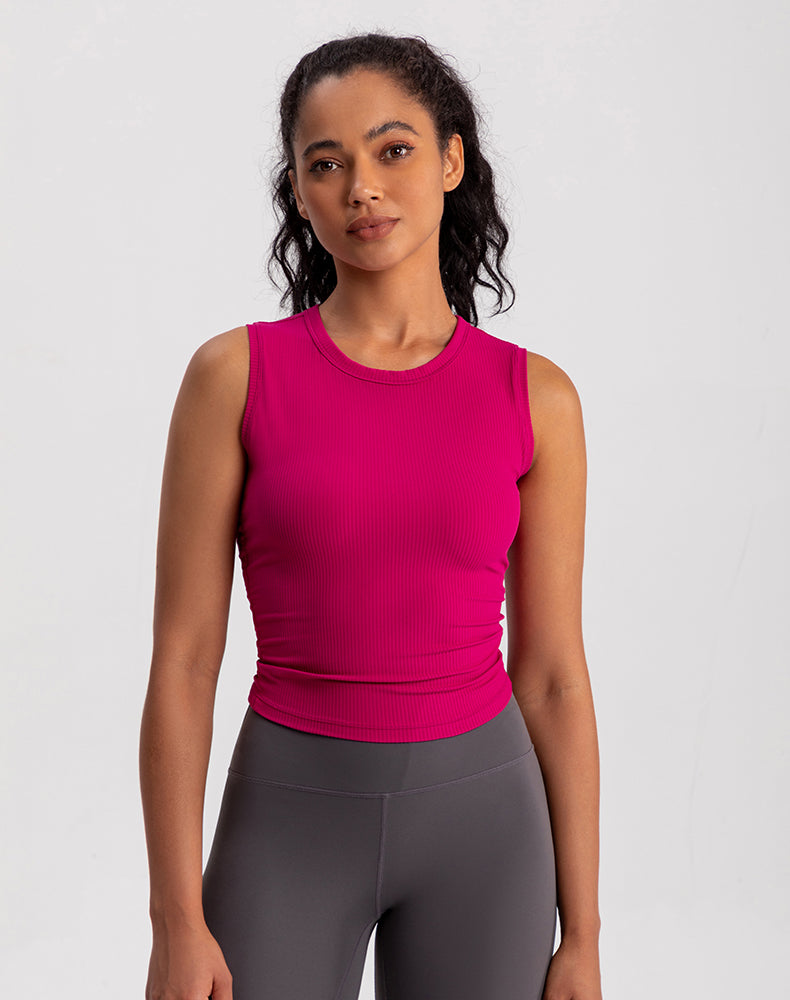 Ribbed Fabric Pleated Sides Yoga Tank