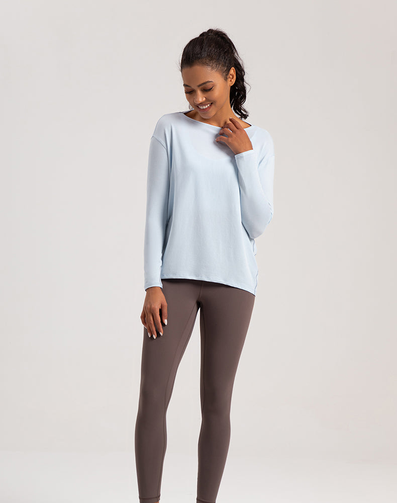 Off-Shoulder Loose Fit Long Sleeve Yoga Top