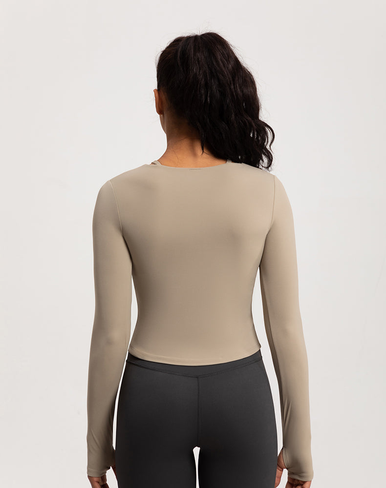 Neck Double Strap Long Sleeve Yoga Top