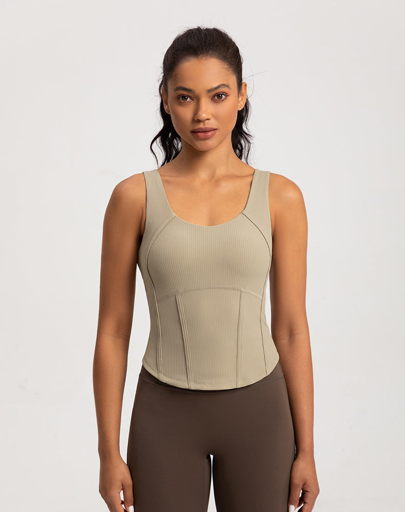 Rounded Hem Cinched Waist Yoga Tank