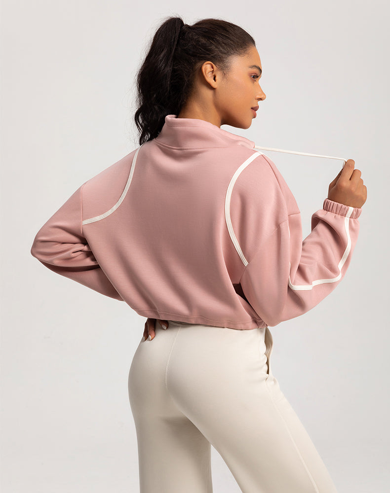 Color-Block Cropped Loose-Fit Yoga Jacket