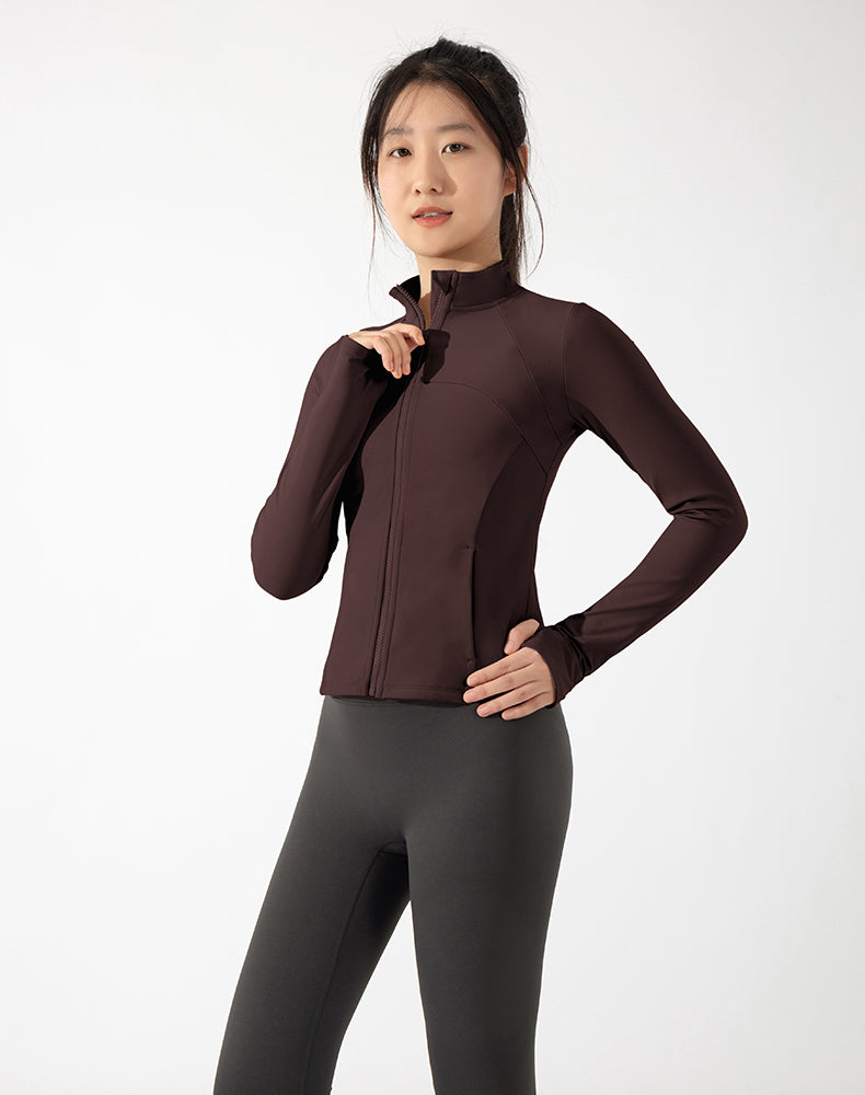 Fleece-lined Short-Length Finger Hole Yoga Jacket