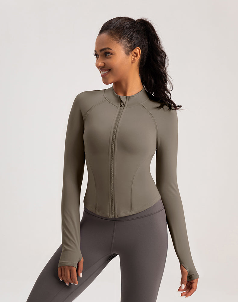 Fleece-lined Rounded Hem Finger Hole Yoga Jacket