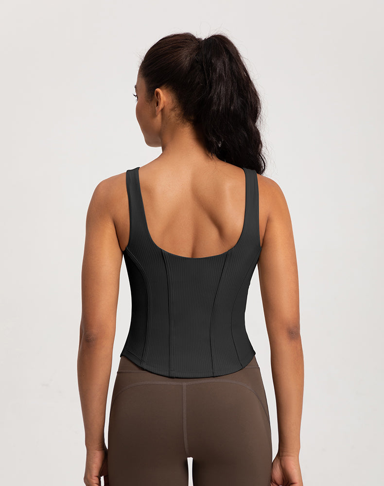 Rounded Hem Cinched Waist Yoga Tank