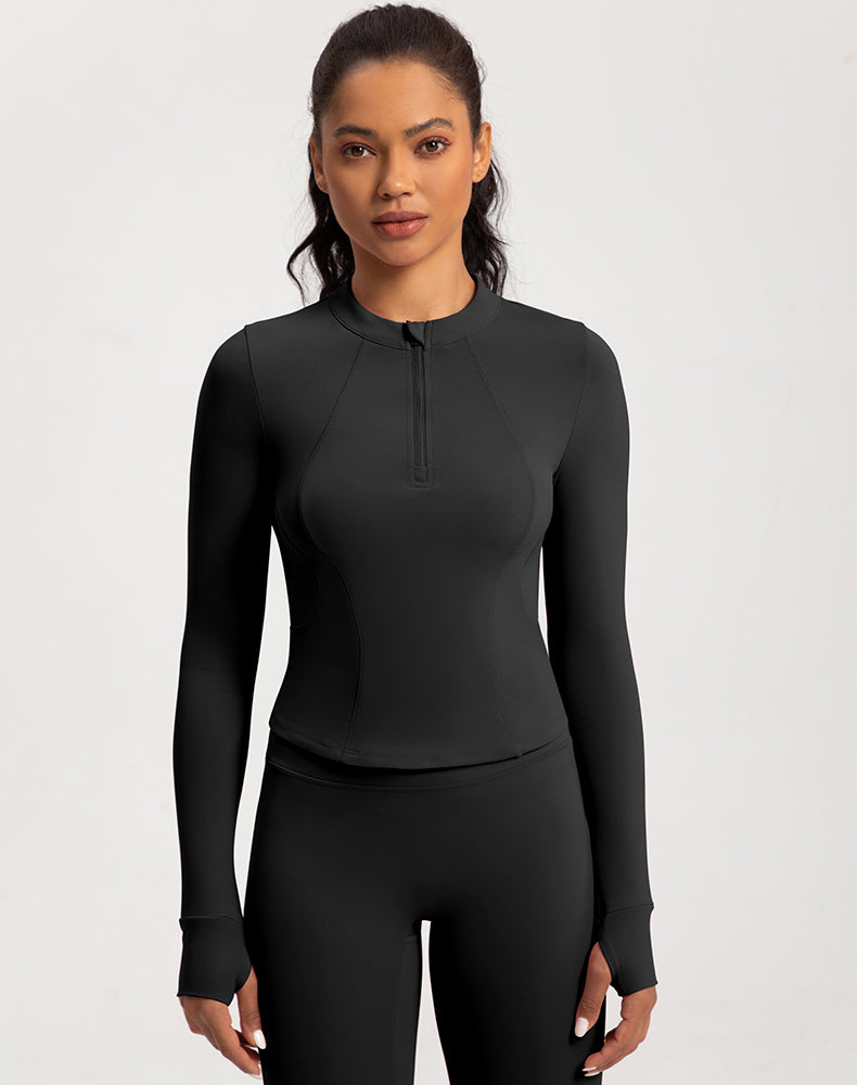 Small Crew Neck Half Zipper Long Sleeve Yoga Top