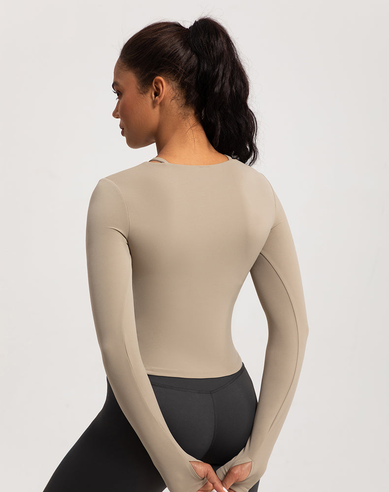 Neck Double Strap Long Sleeve Yoga Top