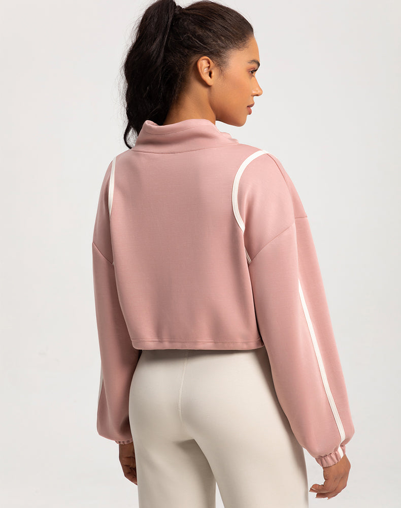 Color-Block Cropped Loose-Fit Yoga Jacket