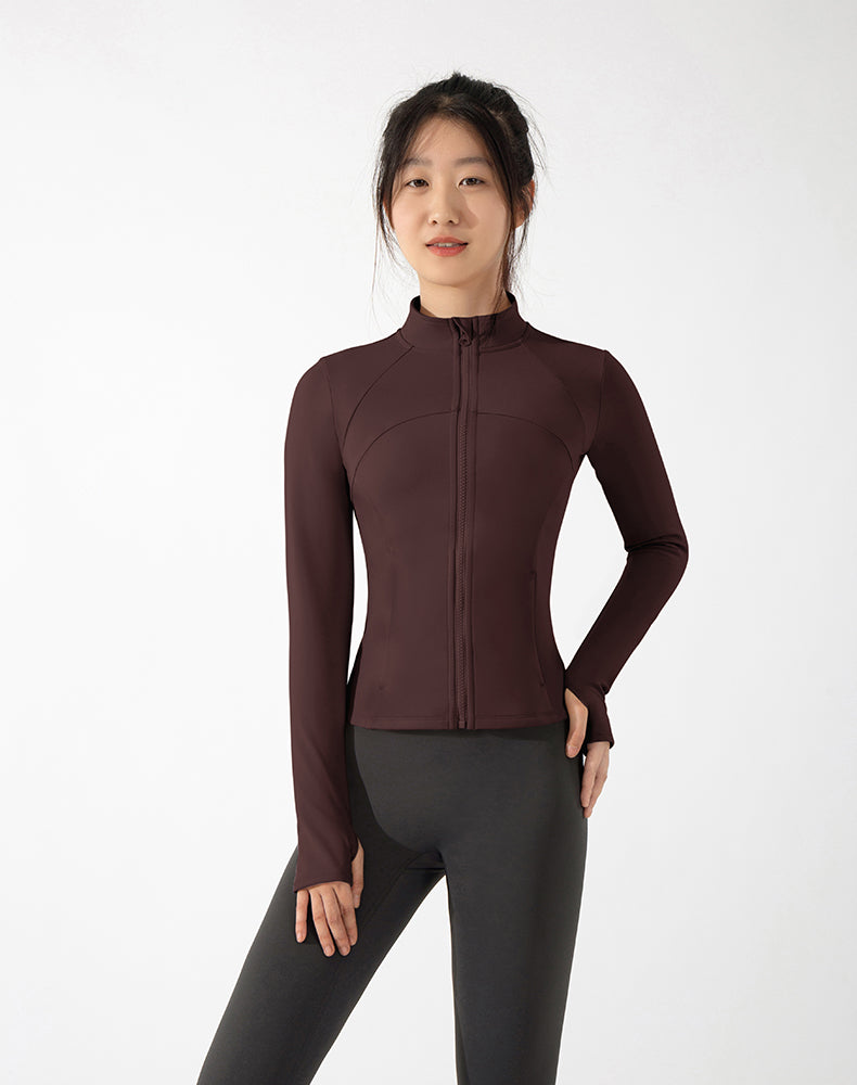 Fleece-lined Short-Length Finger Hole Yoga Jacket