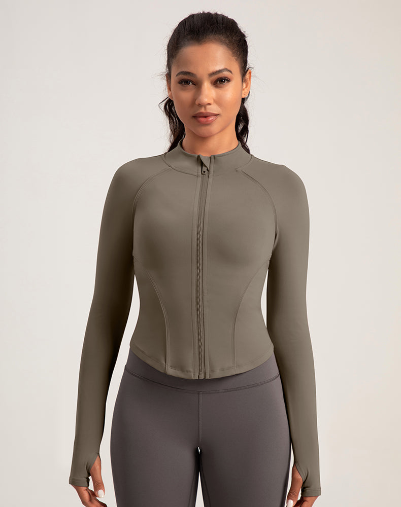 Fleece-lined Rounded Hem Finger Hole Yoga Jacket