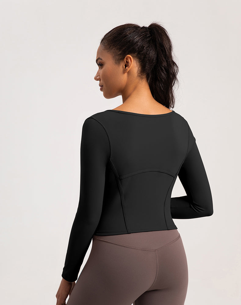 Wide Neck Long Sleeve Yoga Top