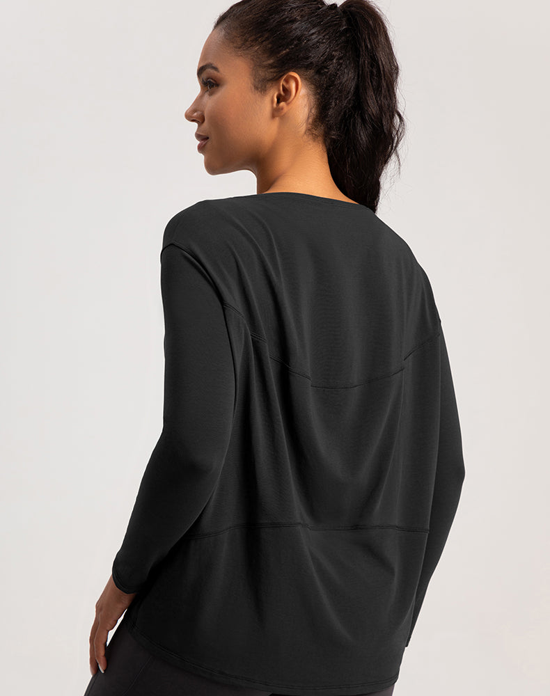 Off-Shoulder Loose Fit Long Sleeve Yoga Top