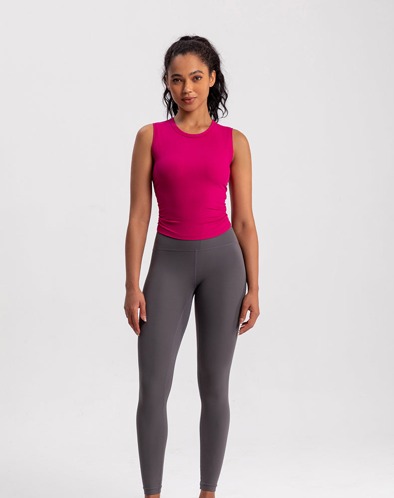 Ribbed Fabric Pleated Sides Yoga Tank