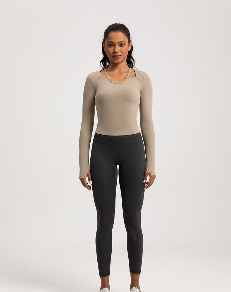 Neck Double Strap Long Sleeve Yoga Top