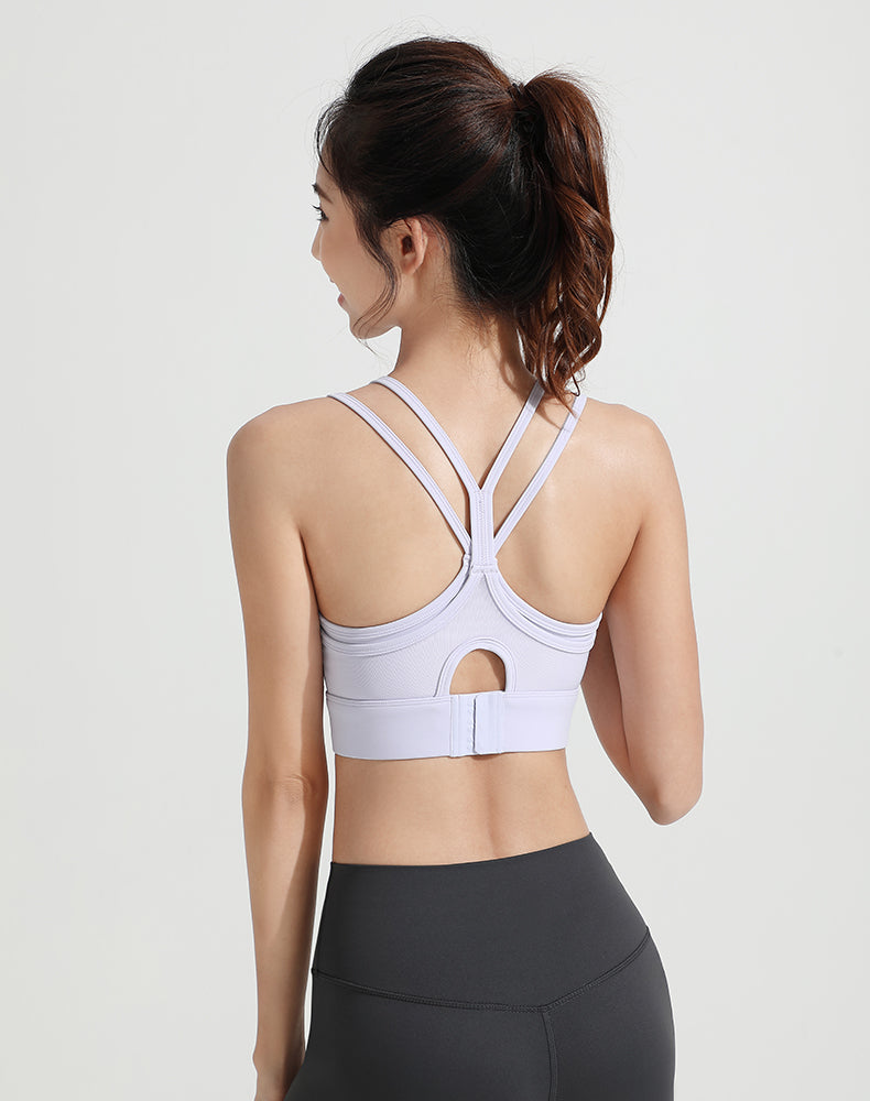 Mesh Faux Two-piece Strappy Yoga Bra