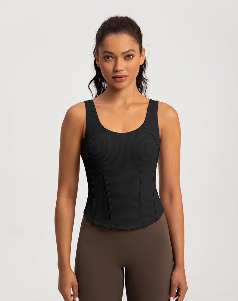 Rounded Hem Cinched Waist Yoga Tank