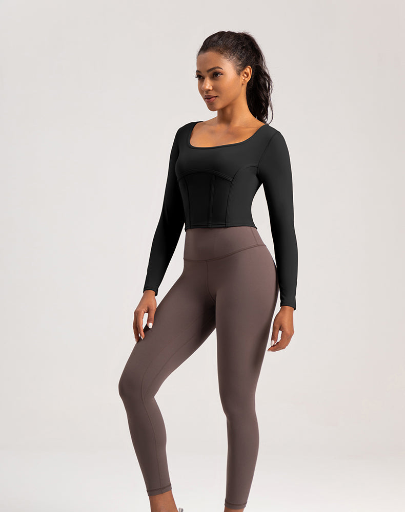 Wide Neck Long Sleeve Yoga Top