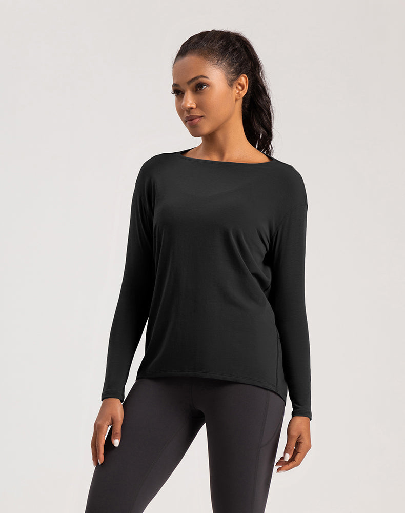 Off-Shoulder Loose Fit Long Sleeve Yoga Top