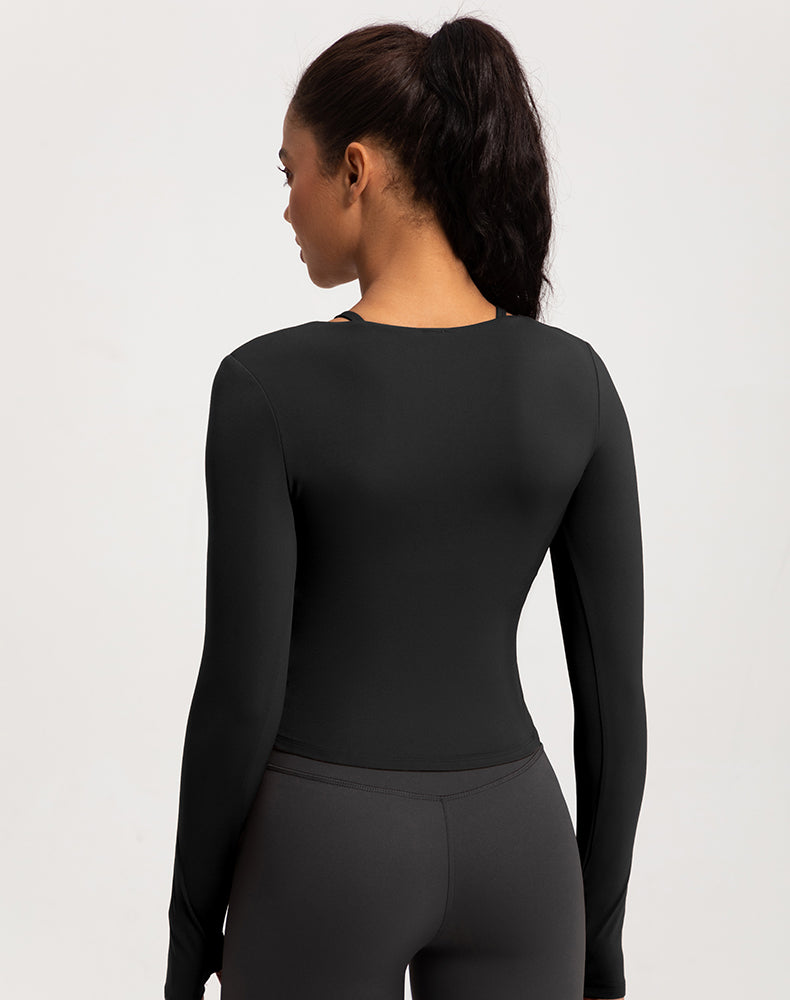 Neck Double Strap Long Sleeve Yoga Top