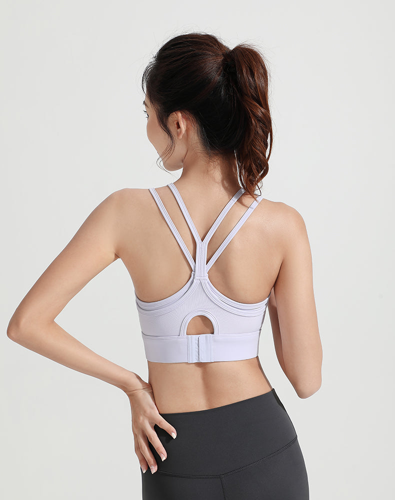 Mesh Faux Two-piece Strappy Yoga Bra