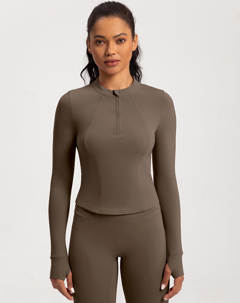 Small Crew Neck Half Zipper Long Sleeve Yoga Top