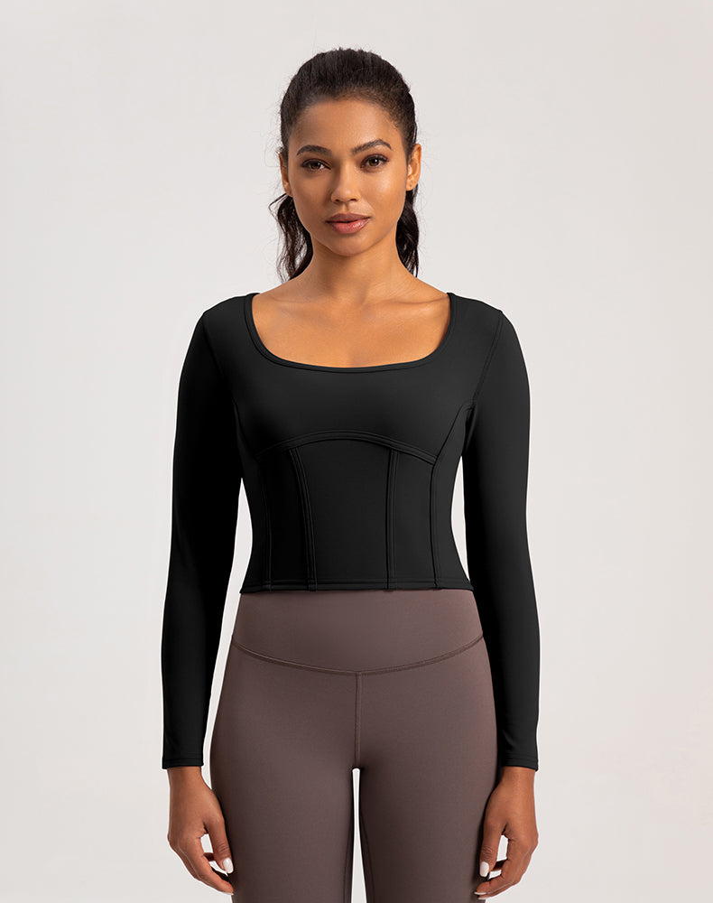 Wide Neck Long Sleeve Yoga Top