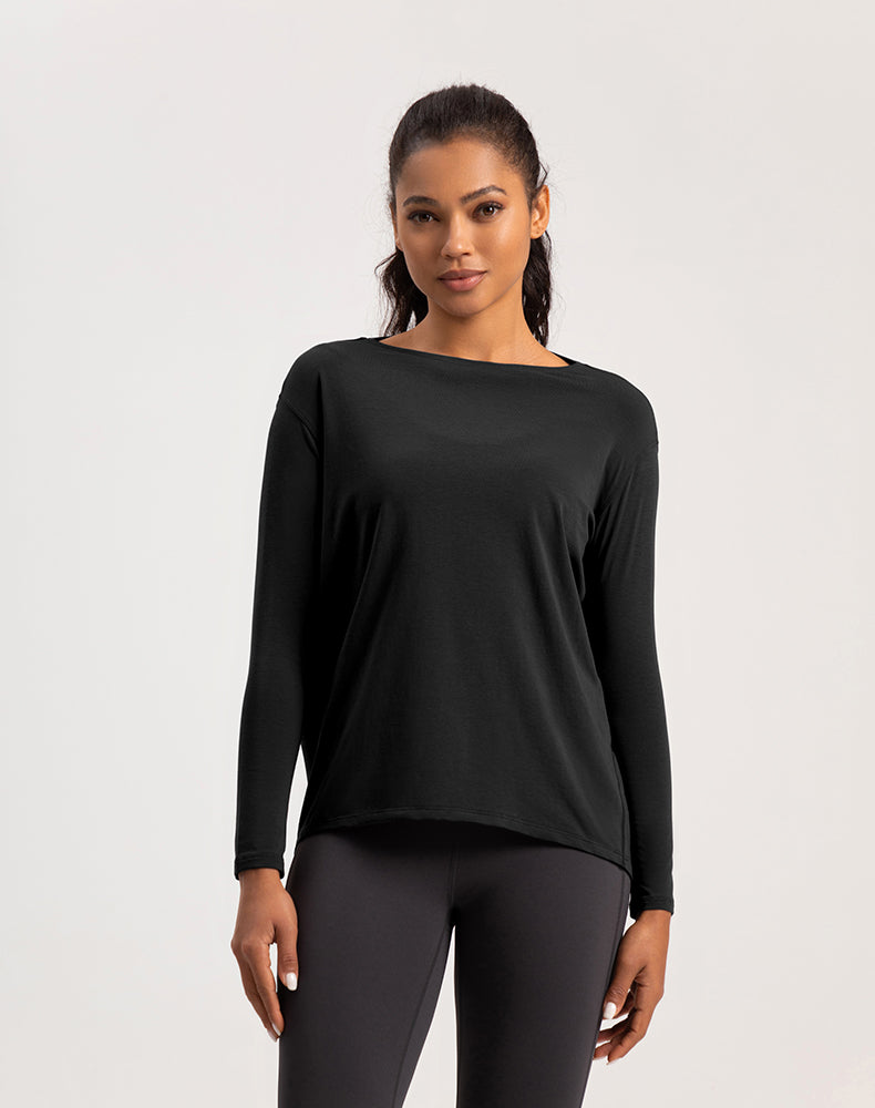 Off-Shoulder Loose Fit Long Sleeve Yoga Top