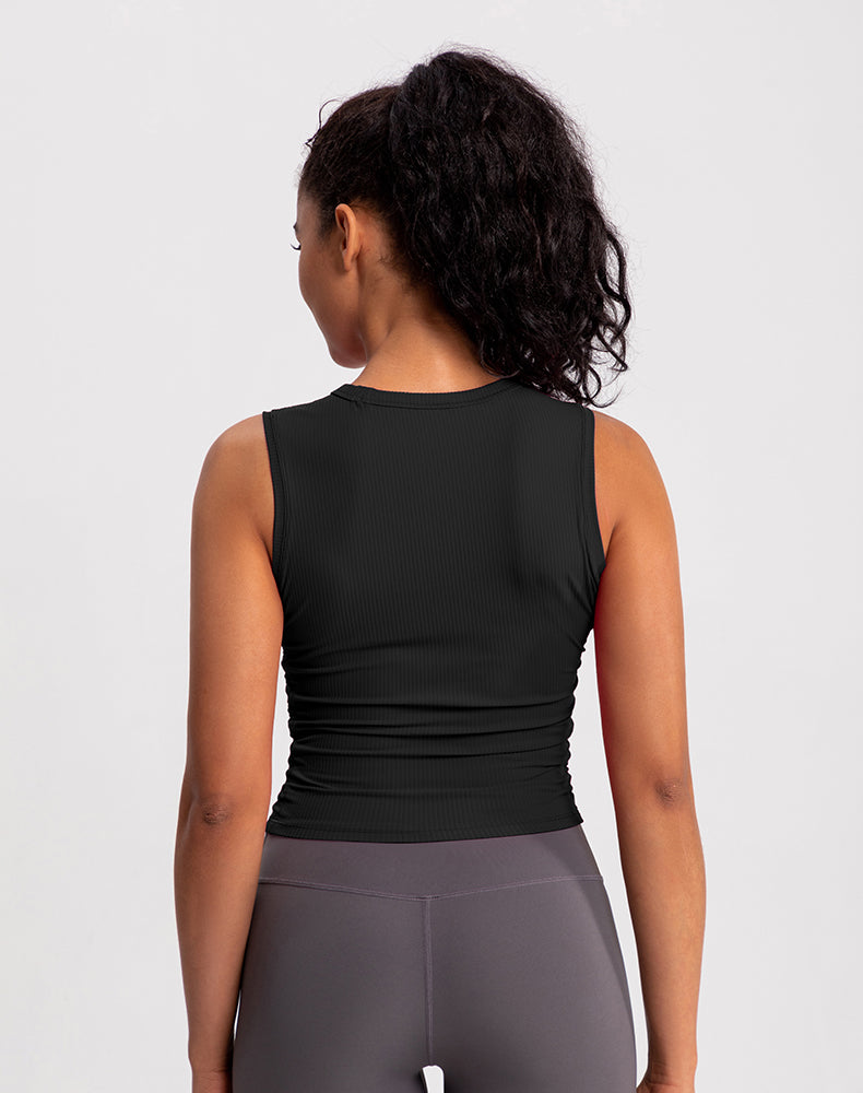 Ribbed Fabric Pleated Sides Yoga Tank