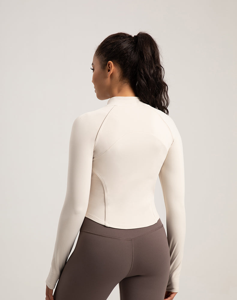 Fleece-lined Rounded Hem Finger Hole Yoga Jacket