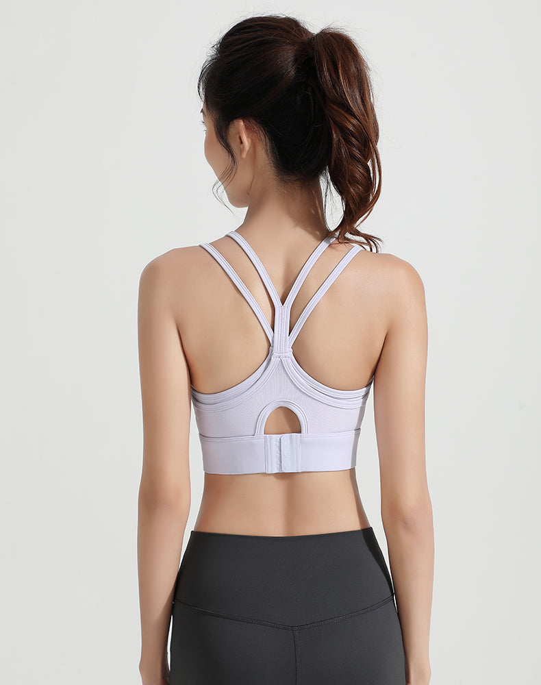 Mesh Faux Two-piece Strappy Yoga Bra