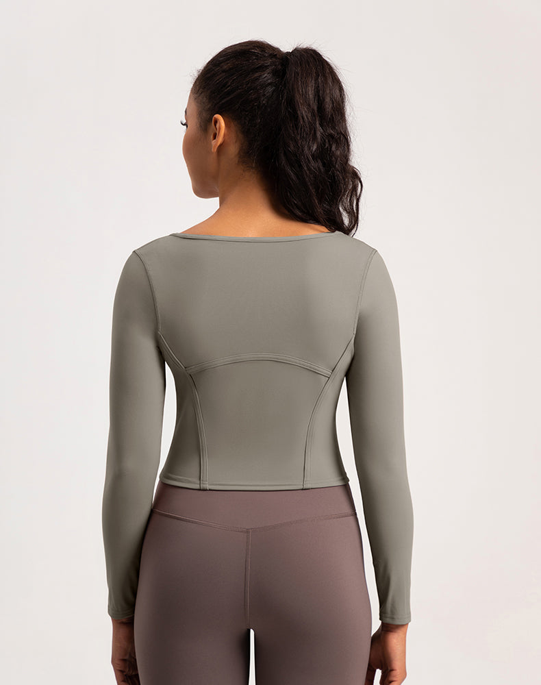 Wide Neck Long Sleeve Yoga Top