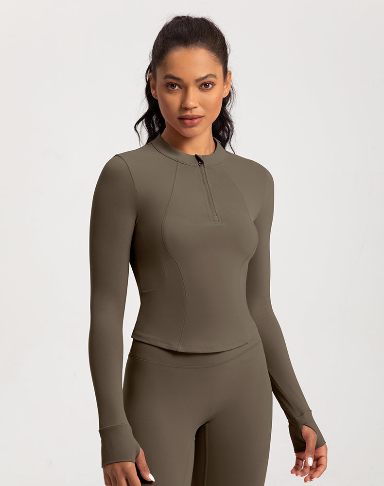 Small Crew Neck Half Zipper Long Sleeve Yoga Top