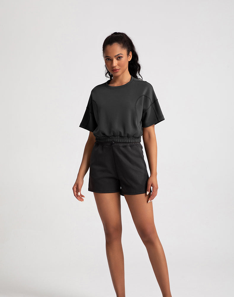 Elastic Waist Loose Fit Cropped Yoga Top