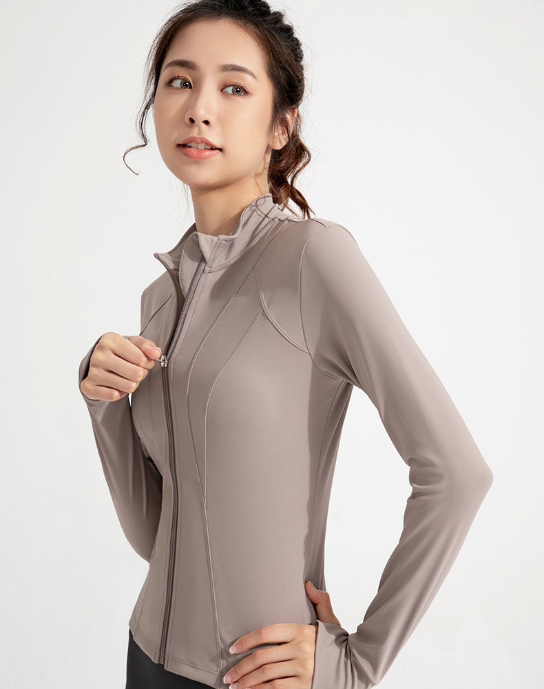 Short-Length Finger Hole Patchwork Yoga Jacket