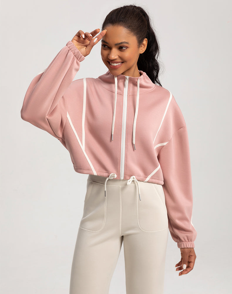 Color-Block Cropped Loose-Fit Yoga Jacket