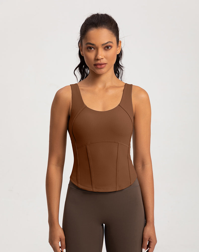 Rounded Hem Cinched Waist Yoga Tank