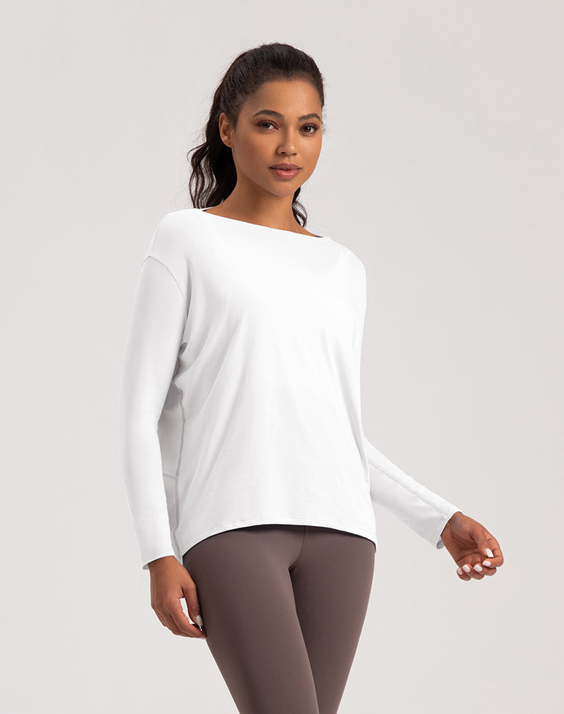 Off-Shoulder Loose Fit Long Sleeve Yoga Top