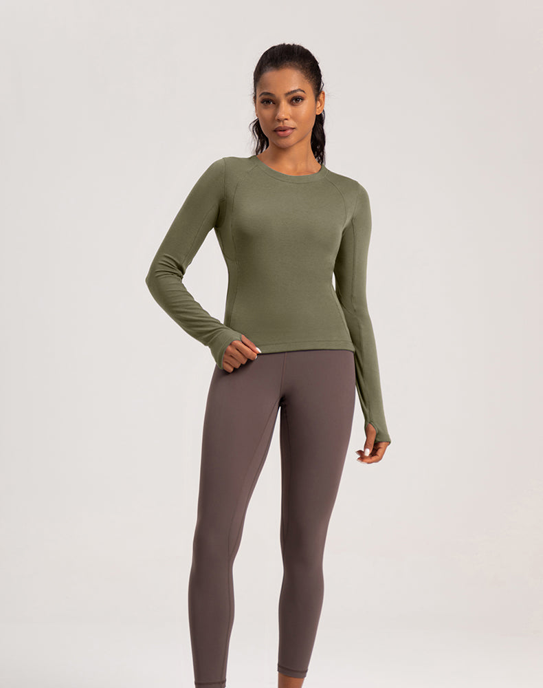 Button Wool Long Sleeve Yoga Top