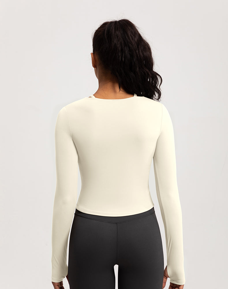 Neck Double Strap Long Sleeve Yoga Top