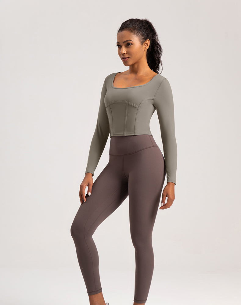 Wide Neck Long Sleeve Yoga Top