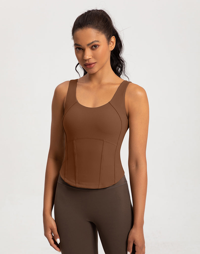 Rounded Hem Cinched Waist Yoga Tank