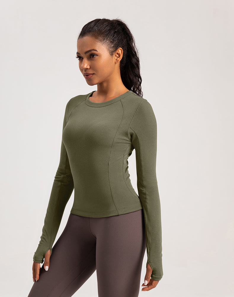 Button Wool Long Sleeve Yoga Top