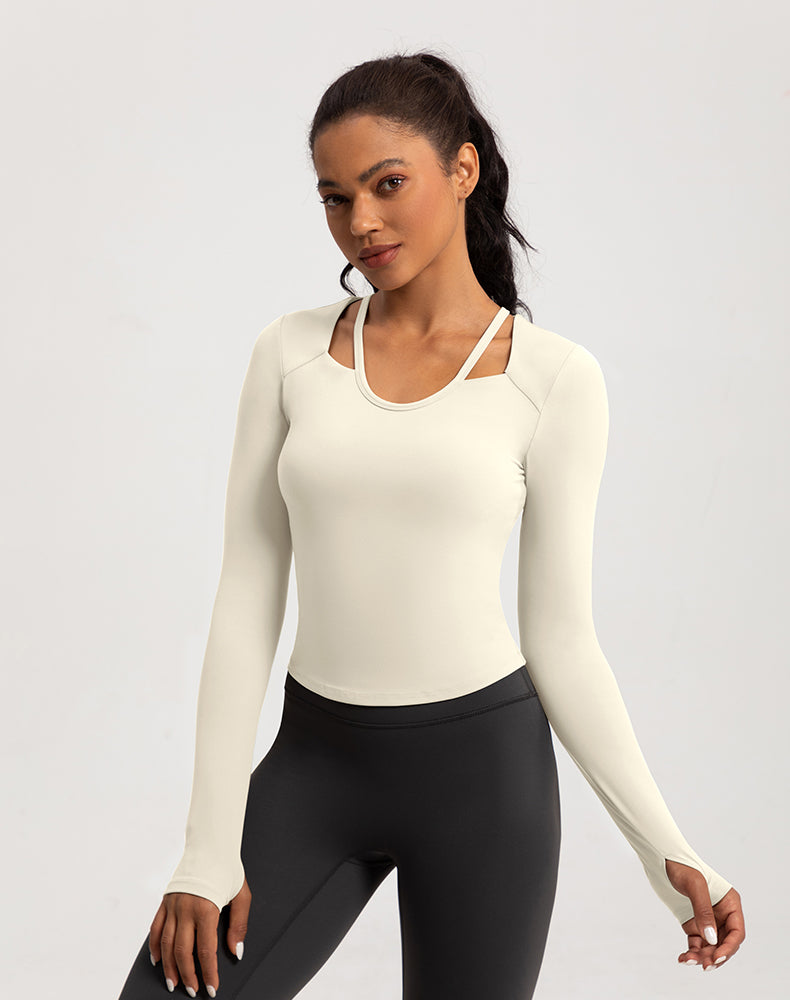 Neck Double Strap Long Sleeve Yoga Top