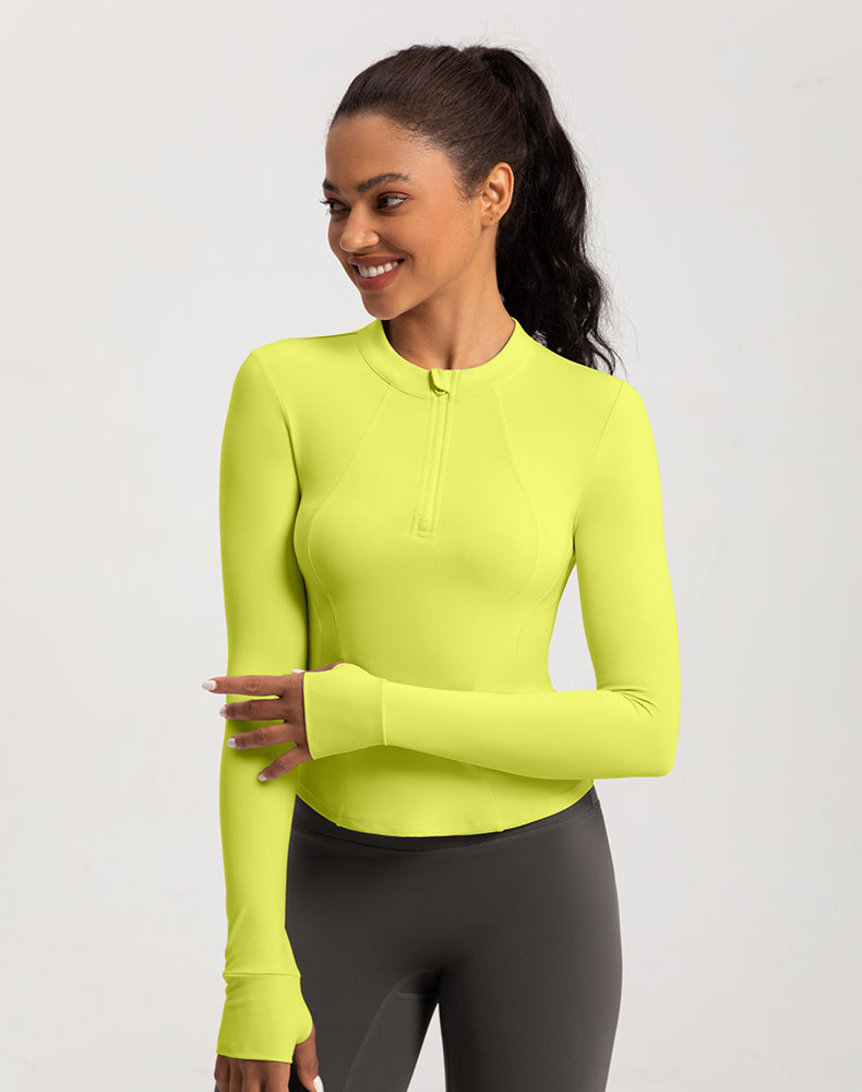 Small Crew Neck Half Zipper Long Sleeve Yoga Top