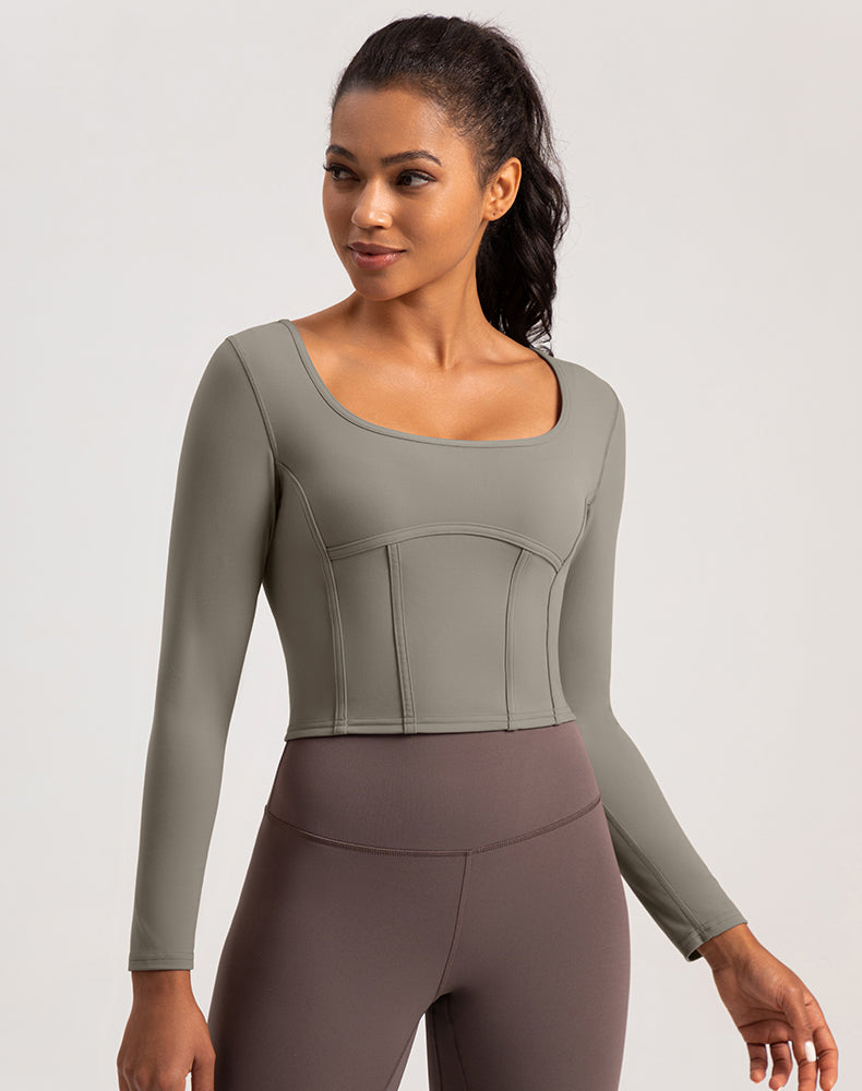 Wide Neck Long Sleeve Yoga Top