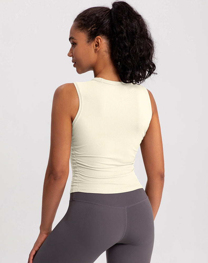 Ribbed Fabric Pleated Sides Yoga Tank