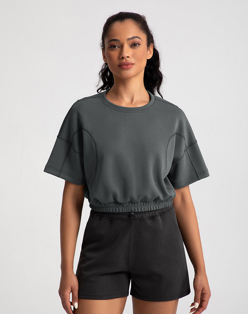 Elastic Waist Loose Fit Cropped Yoga Top