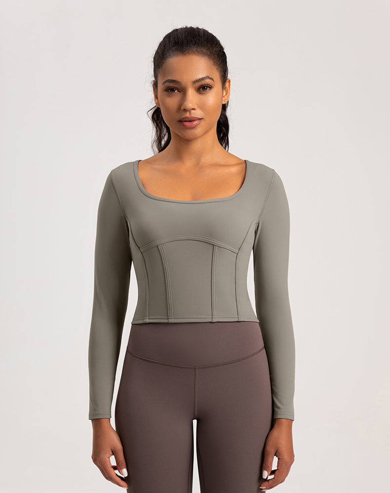 Wide Neck Long Sleeve Yoga Top